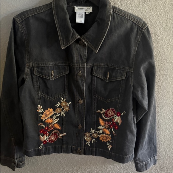 Coldwater Creek Embroidered Denim floral Jacket – Size M blk - Picture 1 of 4